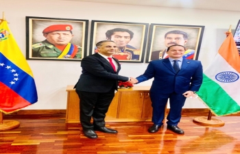 Ambassador Abhishek Singh met with H.E. Carlos Faria, Foreign Minister of Venezuela today in Caracas. They discussed wide ranging issues of bilateral importance.
